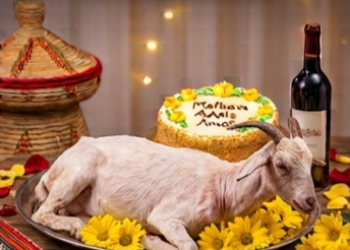 The Family Celebration: Goat, Medium size Cake, Wine. የቤተሰብ በዓል ማክበሪያ፡ ፍየል፣ መካከለኛ ኬክ፣ ወይን